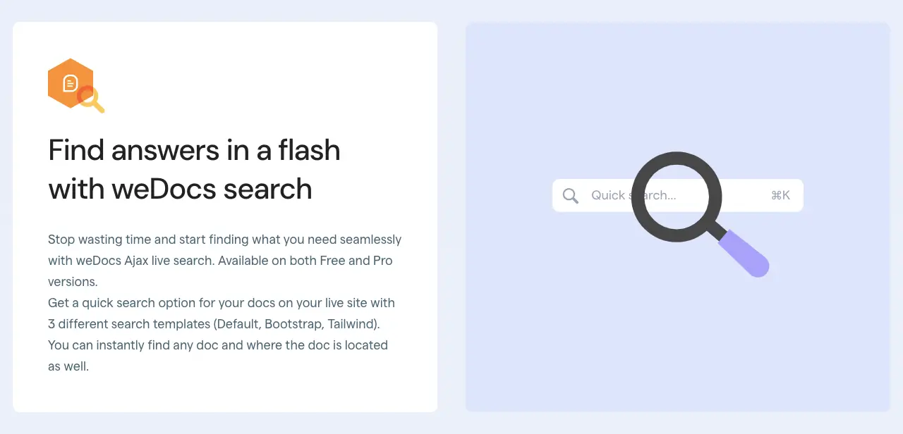 Powerful search functionality of wedocs