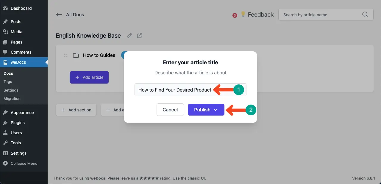Add article to the knowledge base