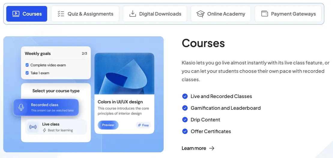 Create courses with klasio