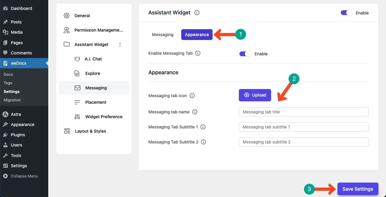 Customize the appearance of the messaging box