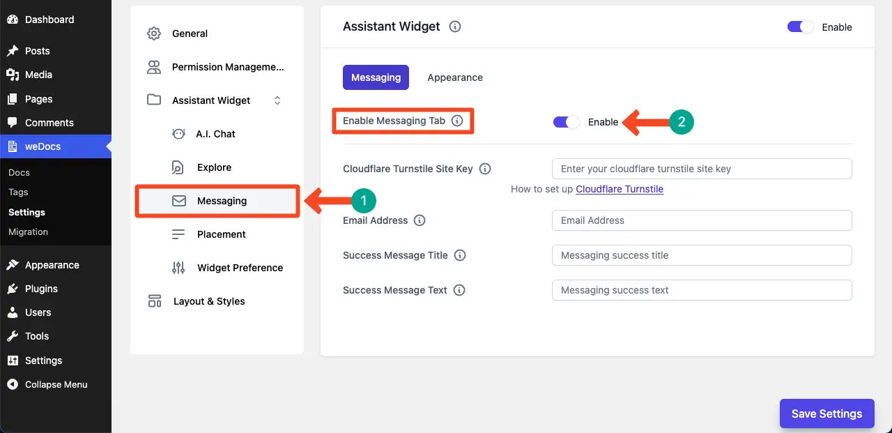Enable the messaging option