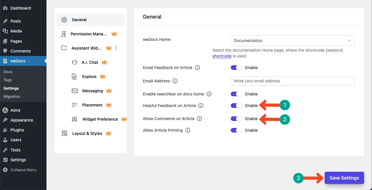 Enabled the customer feedback options on wedocs