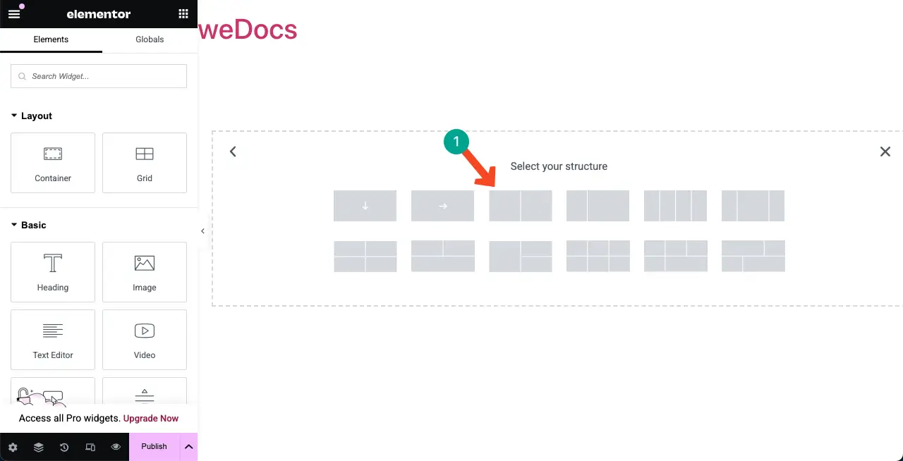 Select the column structure