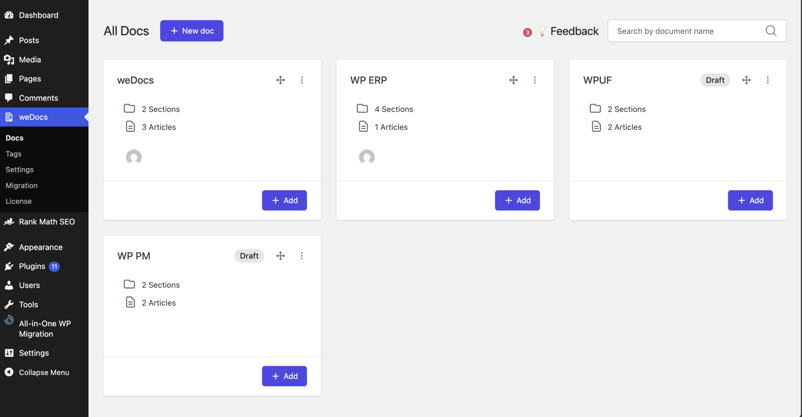 This is a screenshot of modern UI of weDocs