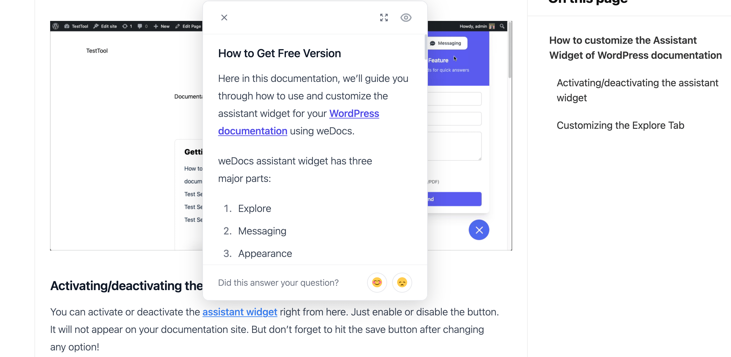 Inline popup
