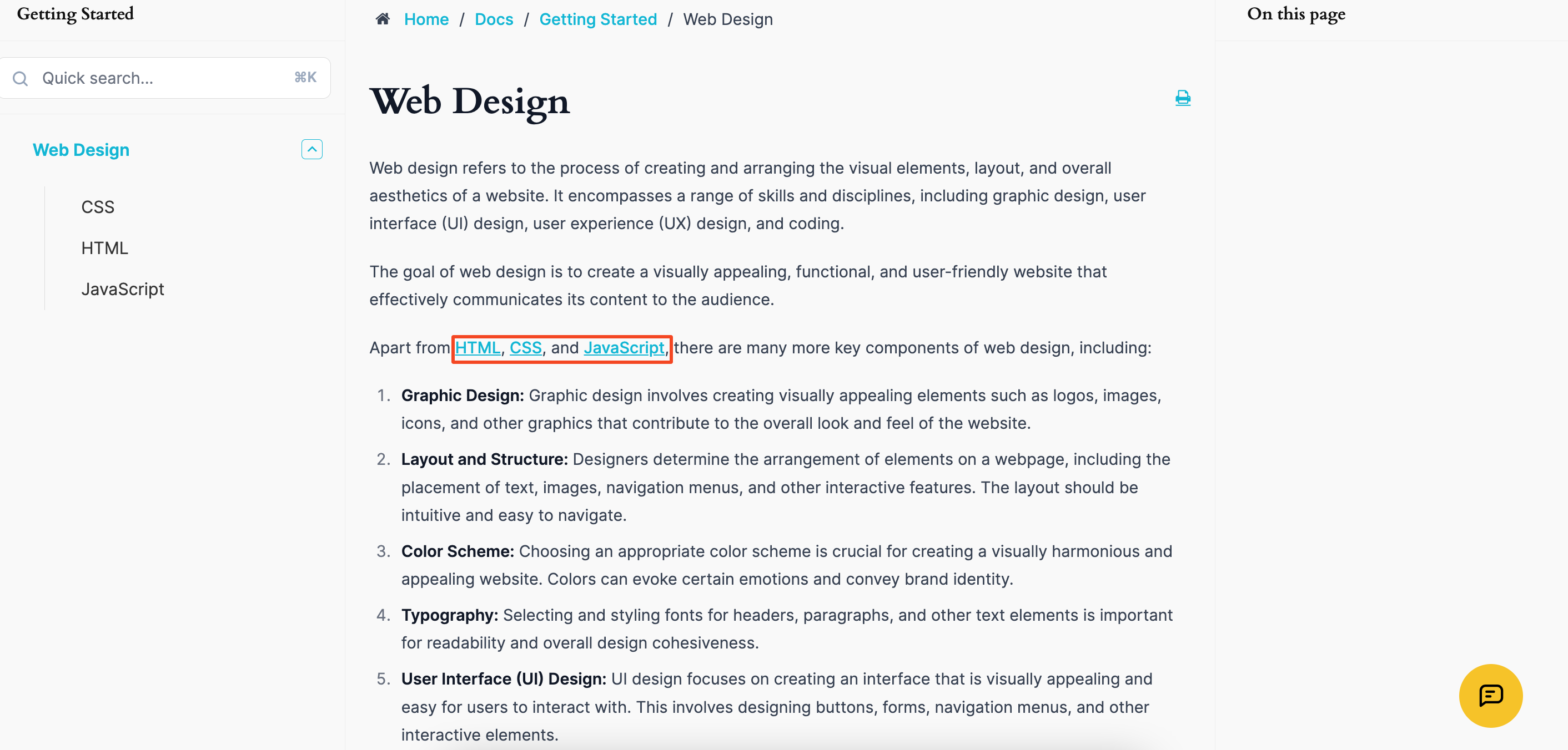 Internal link appearance
