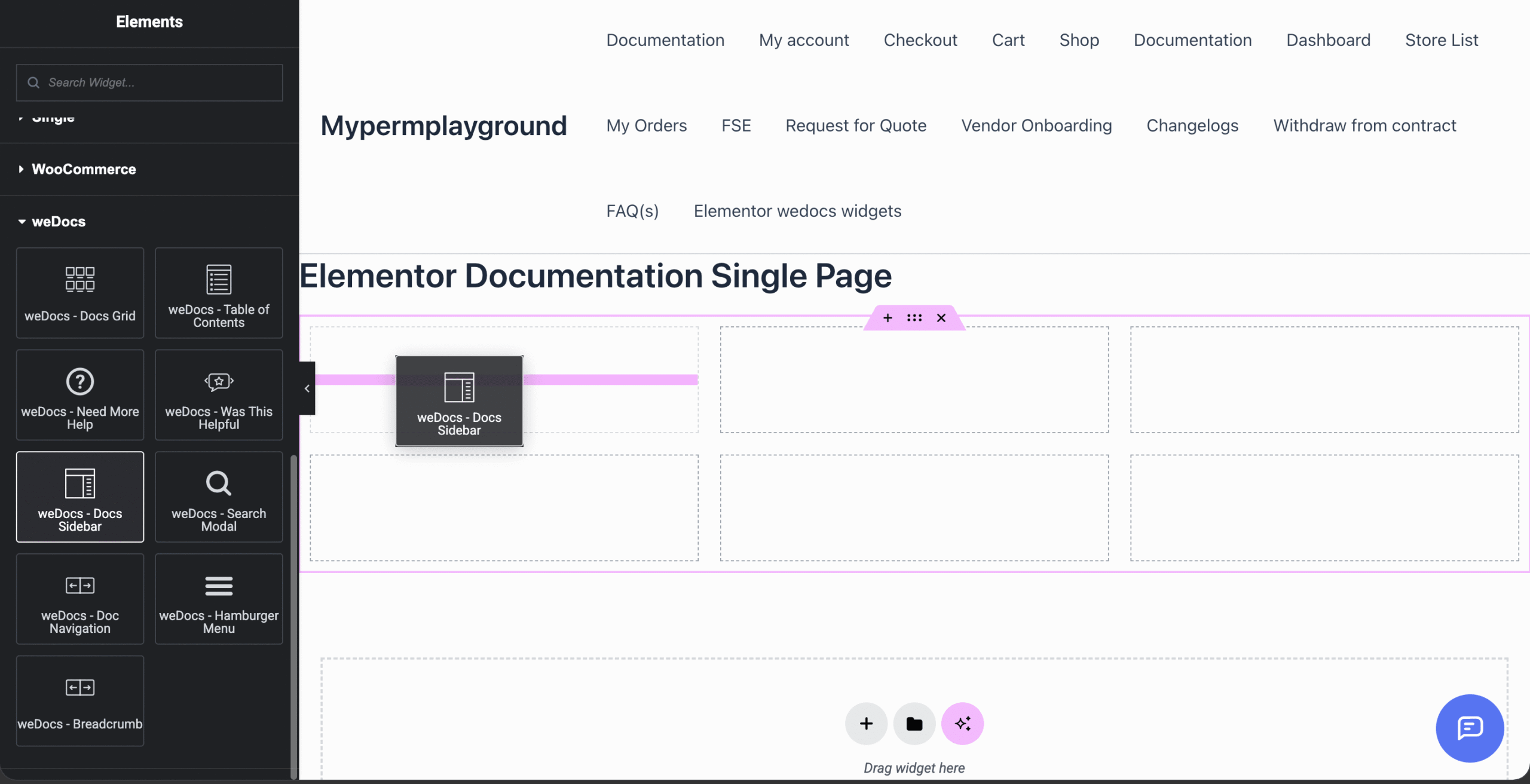 Drag n Drop widget to design single documentation page